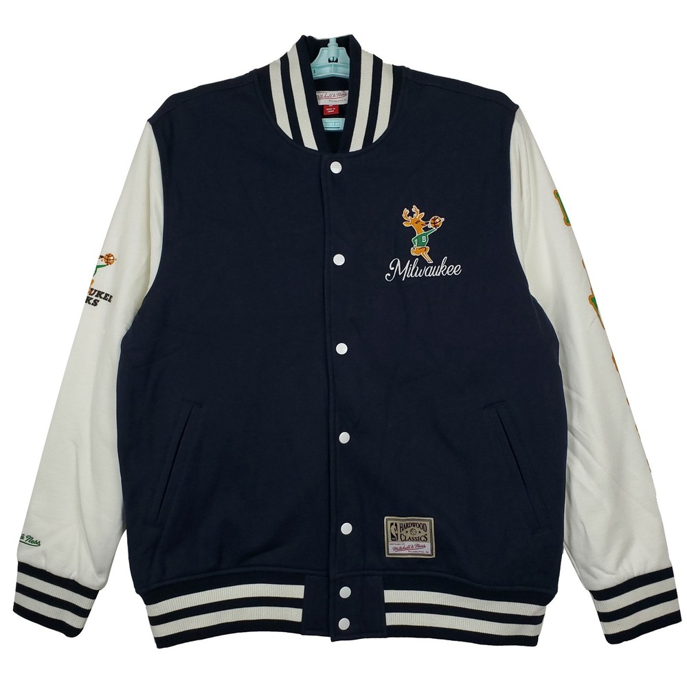 Milwaukee Bucks Mitchell & Ness NBA Large Varsity Jacket Embroidery Logo‎ New